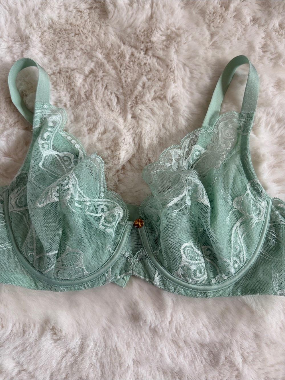 Understance Sheer Plunge Lace Underwire Bra in Mist Green